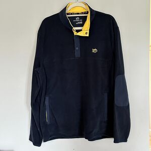 Southern Tide Navigational Fleece Snap Pullover Mens Large Navy Blue Yellow Prep